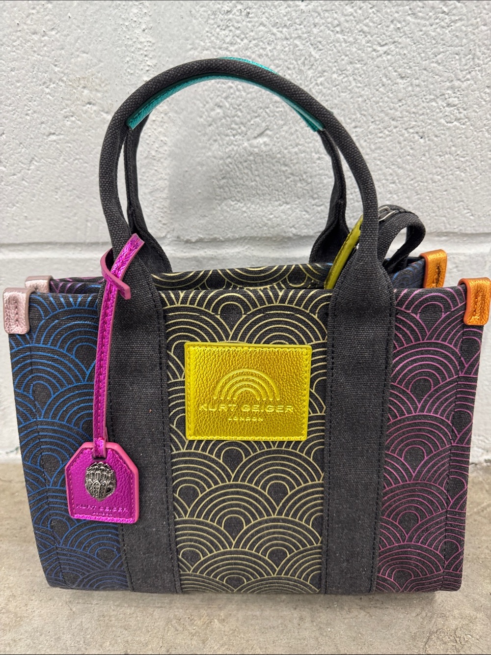 Kurt Geiger Mini Tote in Black with Blue, Pink, Yellow & Orange Accents